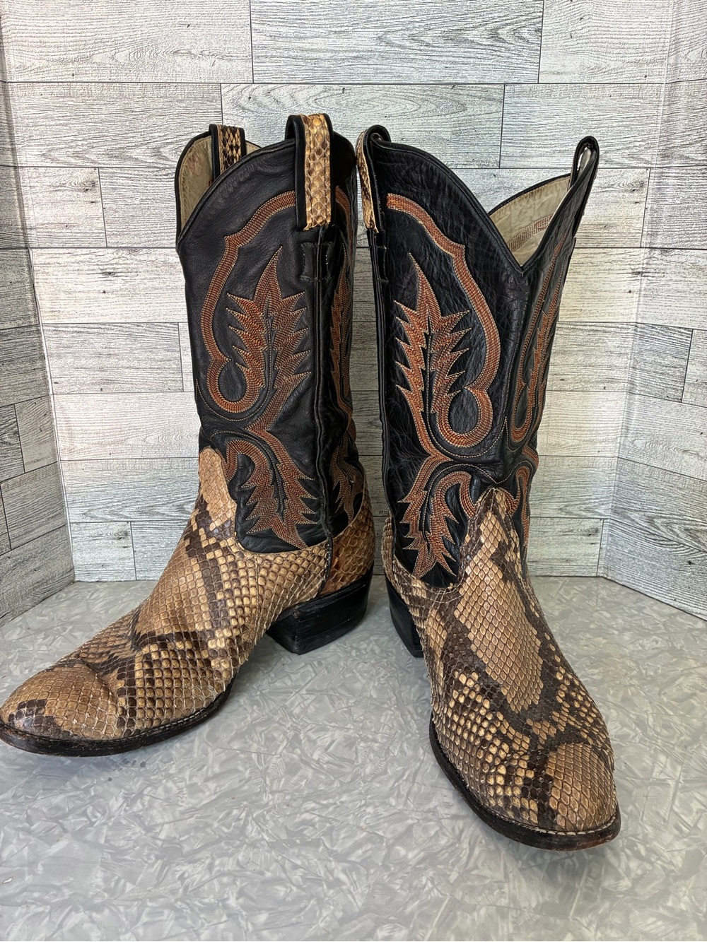 Rare Vintage Larry Mahan Python Skin Cowboy Boots